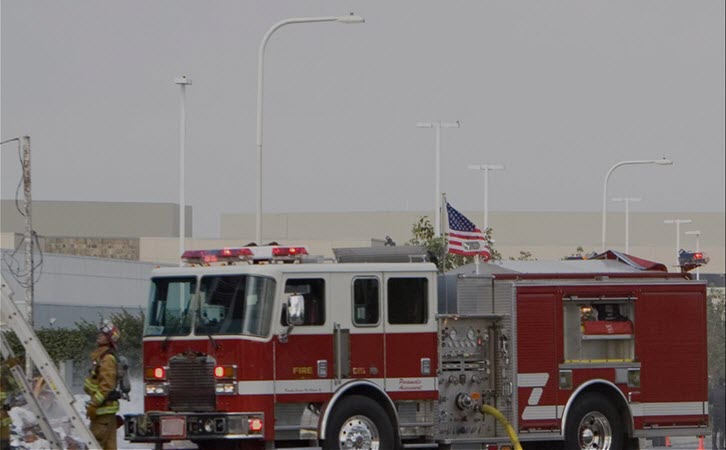 Fire truck and fire fighter on-site