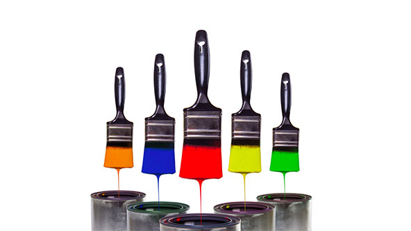 Dipped paint brush and paint cans