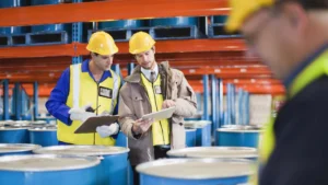 Electronic SDS viewed on tablet by safety workers