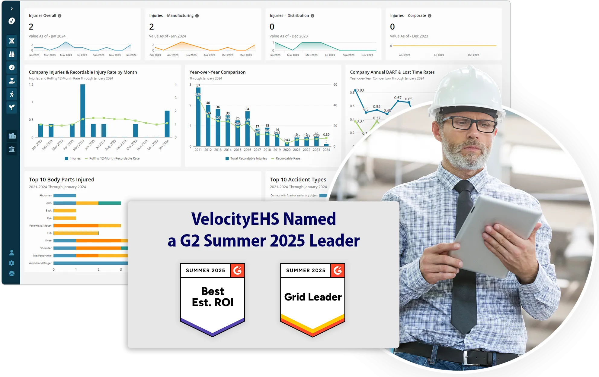 Safety Manager looking at a tablet with VelocityEHS software