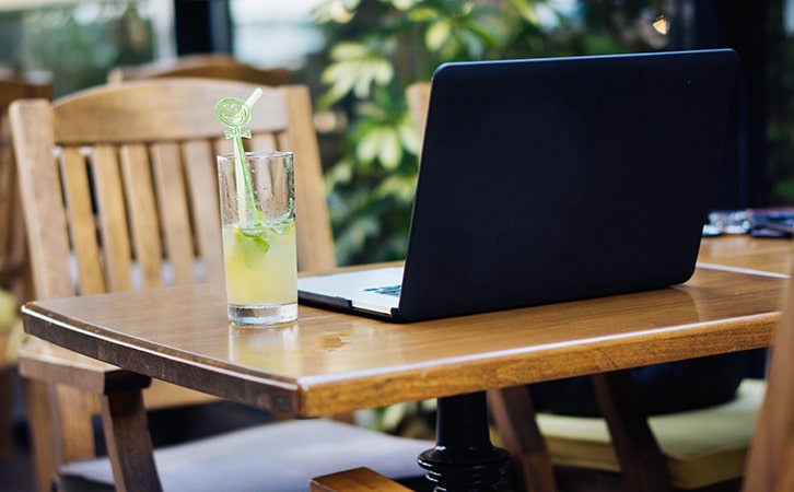 Lemonade + Laptop On Table