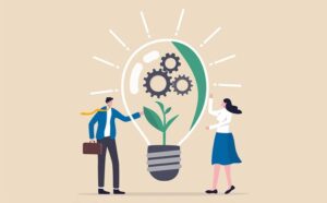 Gears and plant inside bulb