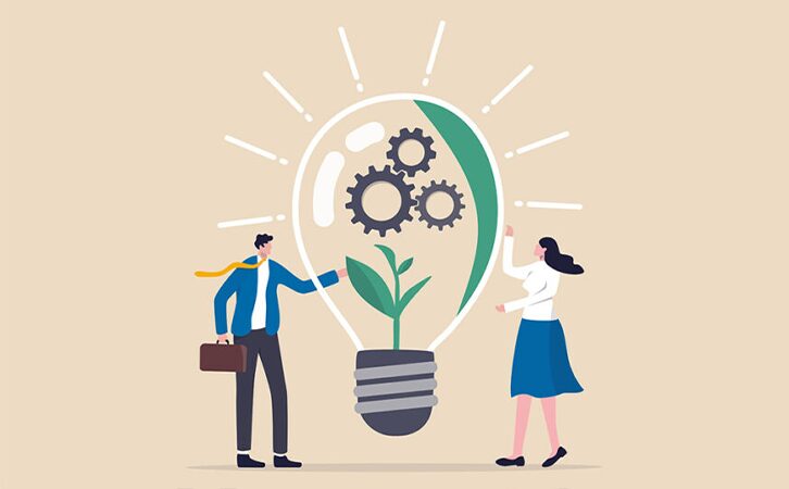 Gears and plant inside bulb