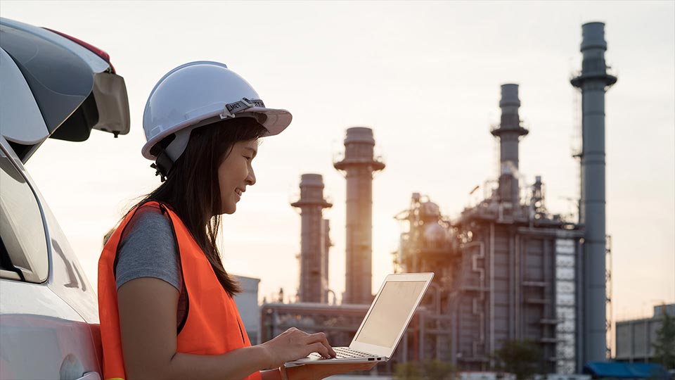 Factory Worker With Laptop