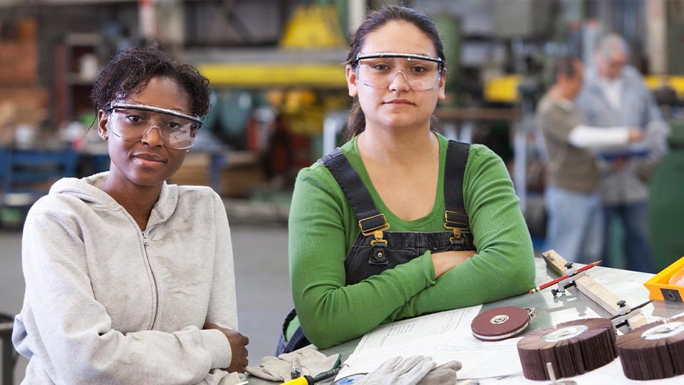 Female Workers with Eye Protection Glasses