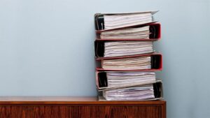 Ring binders on cabinet