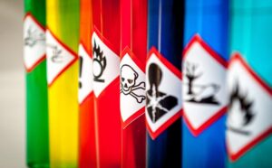 Chemical Barrels with Hazardous Logo