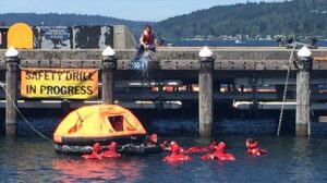 Maritime workers safety drill