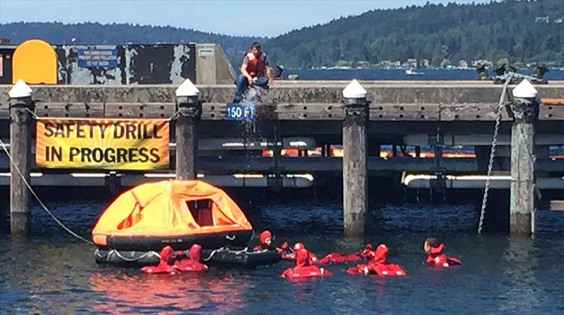 Maritime workers safety drill