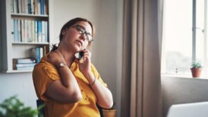 Woman at remote job workstation
