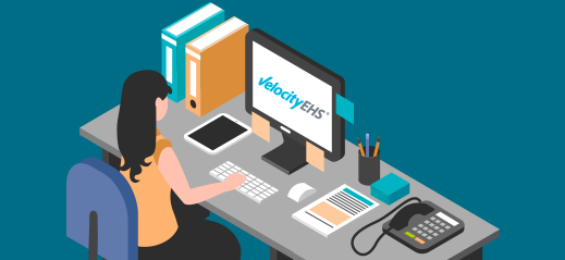 Illustration of female worker sitting at a work desk