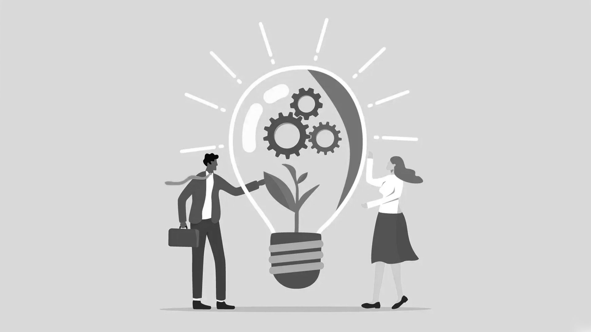 Sustainable Energy Idea Bulb illustration man and woman