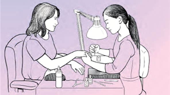 Nail beautician and customer