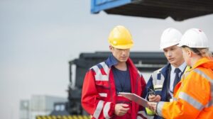 Safety professional discussion at facility