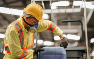 Factory Worker Working In The Risk Toxic Waste