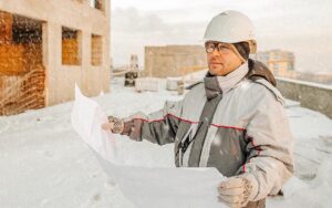 Civil Engineer At Construction Site In Winter