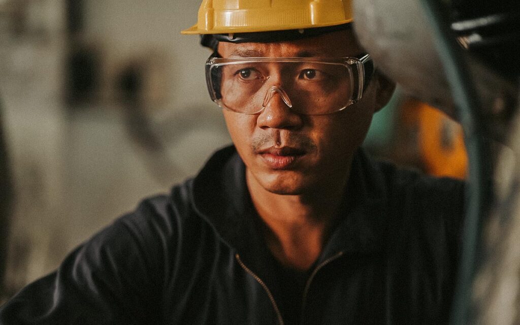 Professional Asian Men Engineer Worker Skills Quality, Maintenance, Training Industry Factory Worker , Warehouse Workshop For Factory Operators, Mechanical Engineering Team Production.