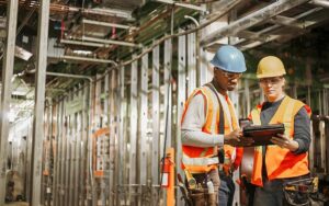 Workers Using Tablet Computer On Site